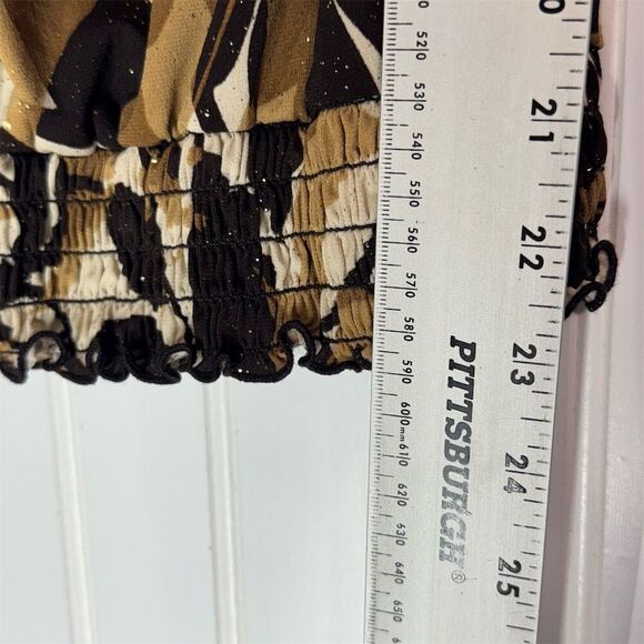 NWT BCX Beaded Halter Top L Brown Black Abstract Print Ruffle Hem Y2K USA Made - Picture 5 of 7